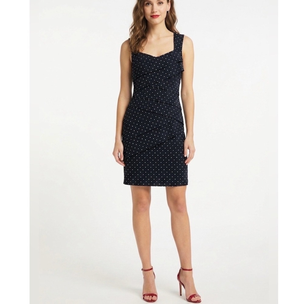 White House Black Market Black Polka Dot Slimming Sheath Dress Women's 4 Tiered